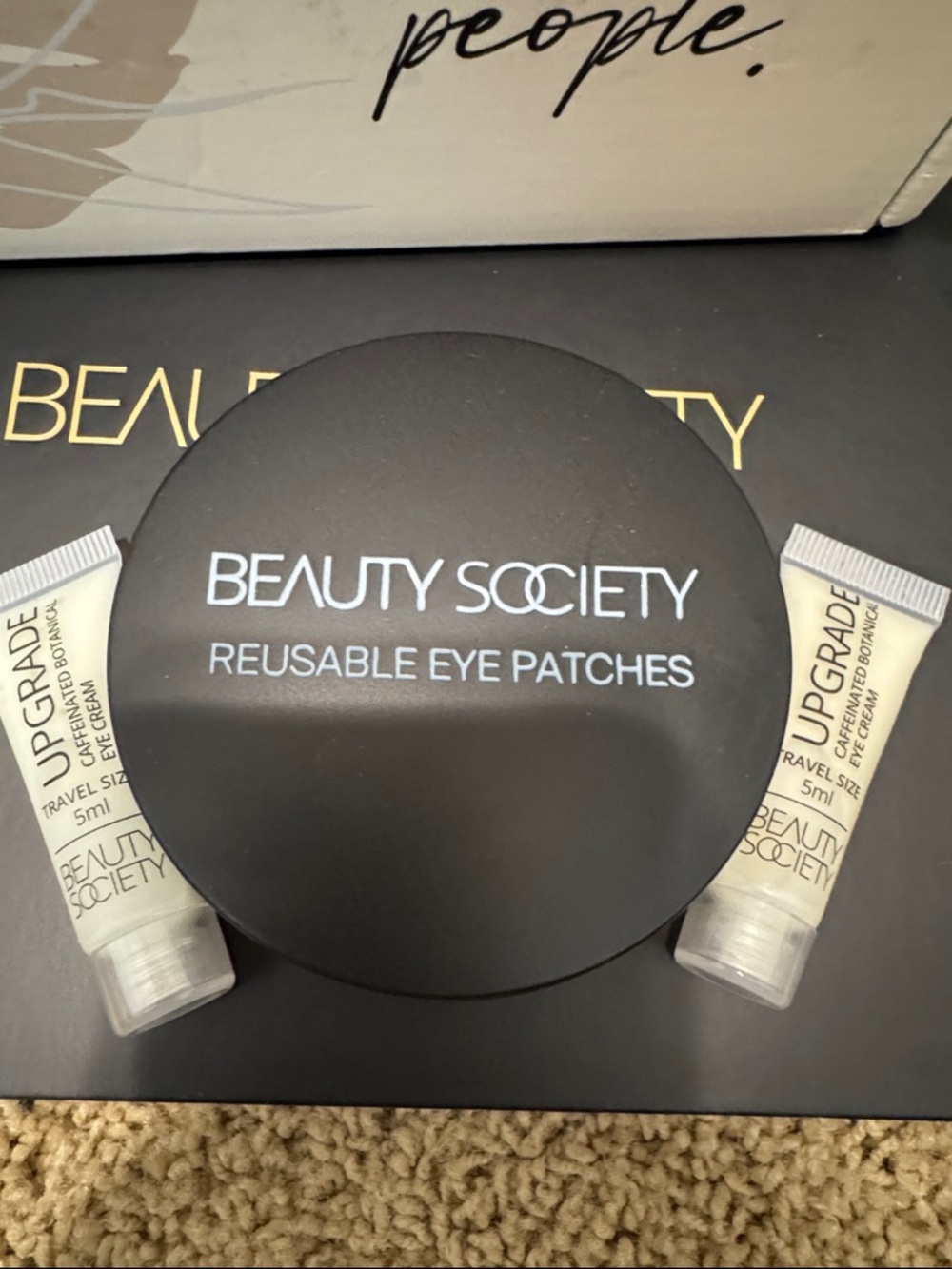 Beauty Society reusable eye patches, and Upgrade caffeinated eye cream